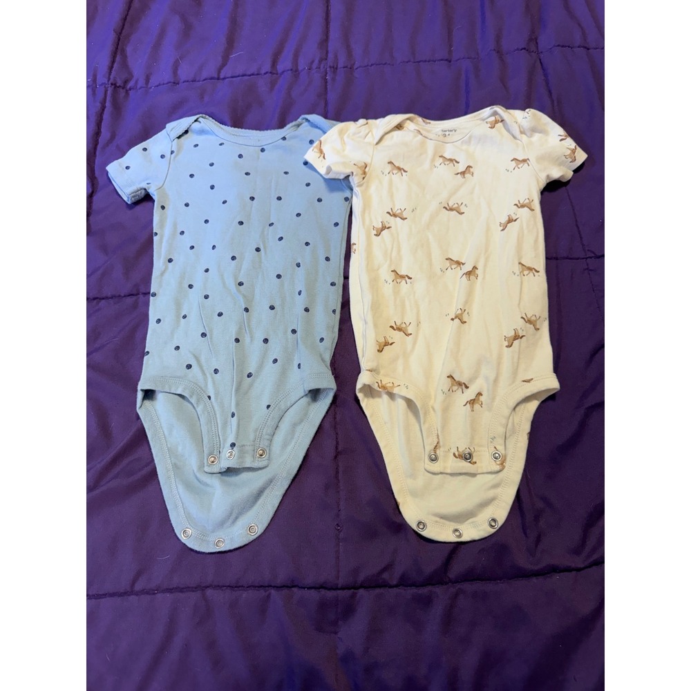 Carters Simple Joys Baby Bodysuit Set 2pk Blue Polka Dot Ivory Horse 24M